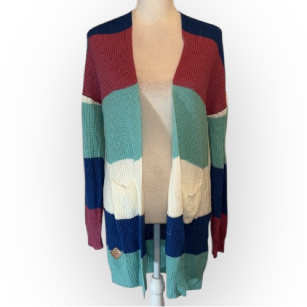 Simply Southern striped open front colorblock cardigan sweater